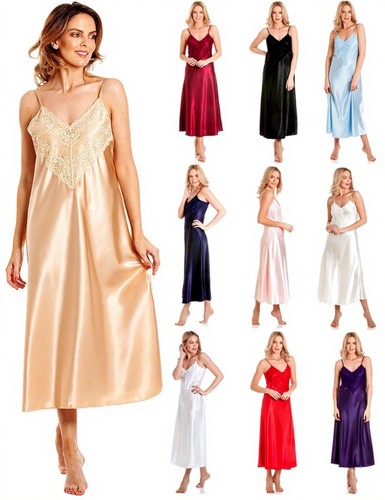 Satin deep lace nightie ladies - satin,