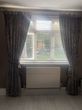 Next Silver/grey Crushed Velvet Heavy Lined Curtains With Tie Backs 90x90