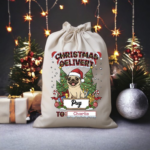Pug dog christmas sack - dog,