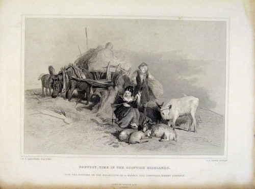 Original old antique print - old,