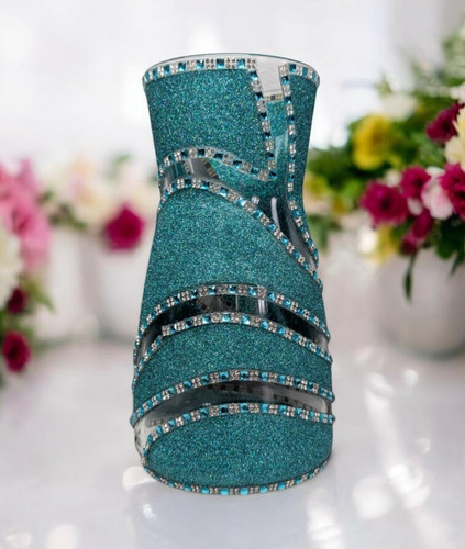 Teal silver glitter glass - silver,