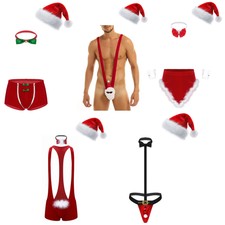 Mens Christmas Mankini Lingerie Cosplay Mr Santa Claus Nightwear Costume Qutfits