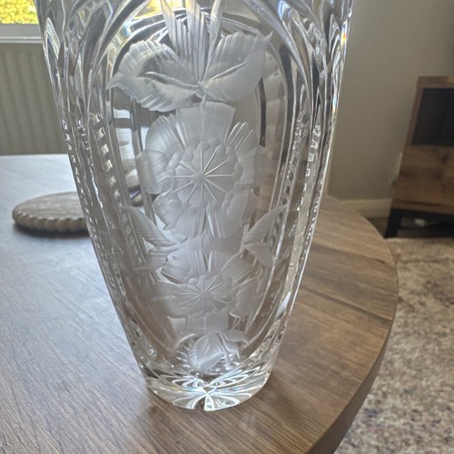 Clear cut glass vase - cut,