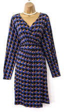 BARBARA HULANICKI Blue Faux Wrap Jersey Dress Sz 16 Stylish Smart Casual Outfit