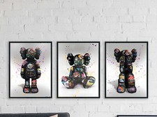 Kaws Banksy bear graffiti print pop modern street urban wall art poster set of 3