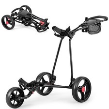 3 Wheels Golf Push Cart Golf Pull Trolley w/ Scoreboard Umbrella & Cup Holder