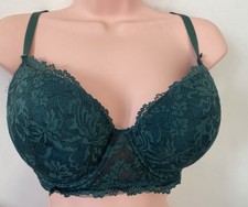 M&S dark green lace padded underwired bra Size 38D New