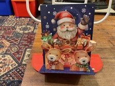 Decoupage Santa and Reindeers Stepper Christmas Card - Approx 4 x 5 inches