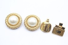 Christian Dior Clip On Pin Badges / Perfume Simulated Pearl Gold Tone x 3