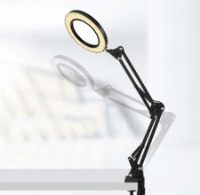 10X Magnifier Foldable Glass LED Desk Lamp Light Stand Clamp Beauty Magnifying