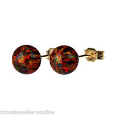 6mm LAB CREATED BLACK OPAL BEAD / BALL 9k / 9ct YELLOW GOLD STUD EARRINGS