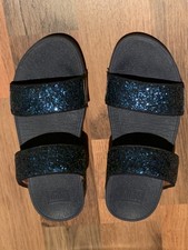 FitFlop Lulu Navy Blue Glitter Sandals Two Bar Women’s Shoes Good Condition