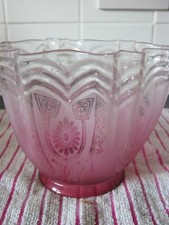 Cranberry etched and ribbed Victorian oil lampshade 86mm for fit
