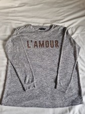 F&F Tesco Womens Long Sleeve Top UK14 Grey/White/Pink Marl Print To Chest VGC