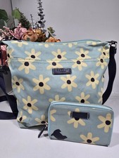 Radley London 🐕 Blue Daisy Oilskin Medium Crossbody Messenger Bag & Purse Set