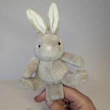 Unbranded Rabbit Teddy Plush Finger Puppet Toy Grey With Pink Nose Soft Cuddly  
