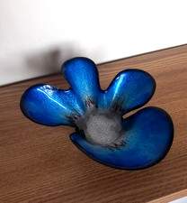 Signed LIMOGES M BETOURNE Blue & Silver Enamel & Metal Dish Bowl