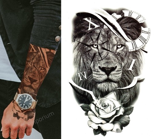 Temporary tattoo lion rose - lion,