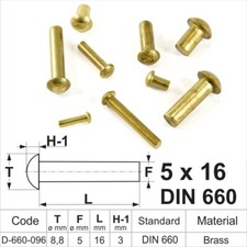 Solid Brass Round Head Rivets DIN 660 Dia 2mm 3mm 4mm 5mm 6mm Dome Pan Head RIV