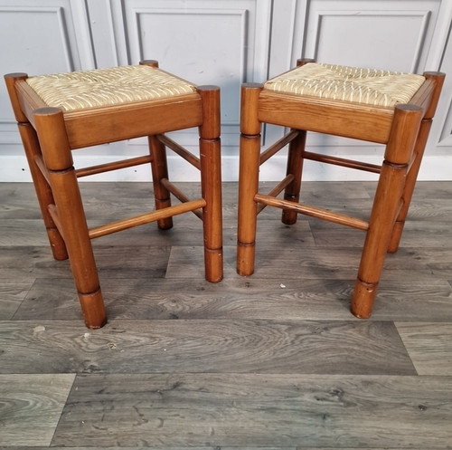 Vintage pair wooden stools - wooden,