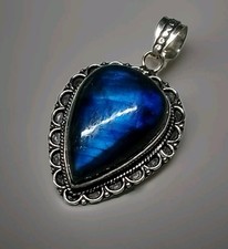 Labradorite 925 Silver Gemstone  Pendant. Stunning Colour Teardrop Large   4222