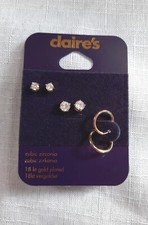 Claire's Accessories Cubic Zirconia 18kt Gold Plated Studs and Hoop Set CL8865