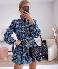 ZARA TIE DYE / PAISLEY FLORAL PRINT SHORT SHIRT DRESS VOLUMINOUS SKATER DRESS