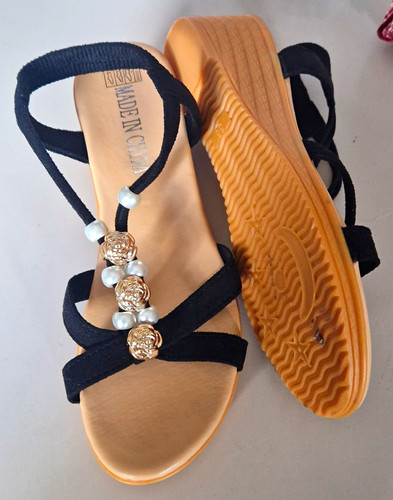 Women black strappy - black, wedge