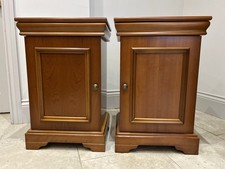 Pair NF Ameublement French Louis Philippe Style Bedside Carved Cupboard Cabinet