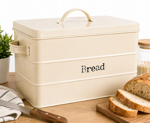 Cream metal bread - metal, bin
