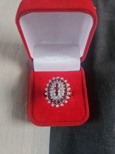 Ruby and diamond Oval Cluster 18ct Yellow Gold  Ring Size M