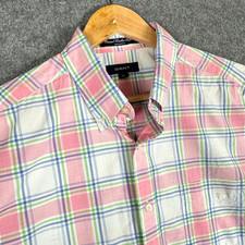GANT Shirt Mens XL Pink White Check Short Sleeve Regular Fit Poplin Preppy