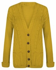Womens 5 Button Grandad Cardigan Ladies Chunky Cable Knit Long Sleeves UK 8-22
