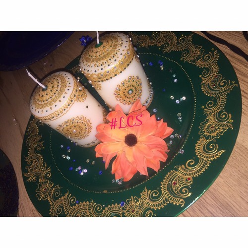 Mehndi plates and candles - and,