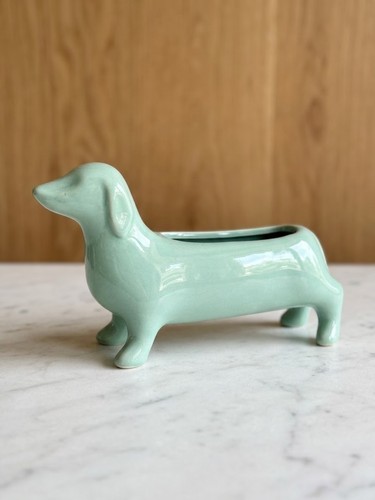 Mint green ceramic dachshund - green,