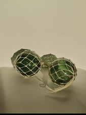 Antique Green Glass Fishing Float Buoy with Net & Anchor Stamp – 16" Diameter