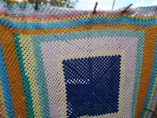 Vintage Crochet Blanket Handmade Knitted Throw  Blanket Retro Campervan Pic-Nic