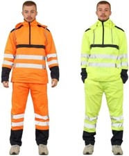 Hi Viz High Visibility Waterproof Work Bottoms Pants Hood Jacket Rain Track suit
