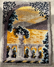 Vintage Abstract Arch Scene MCM Tapestry Hanging Latch Wool Readicut Rug 1960s