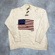 Ralph Lauren Knitted Jumper Mens XL American Flag Cotton Knit Sweater Beige