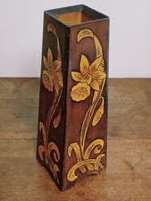 Beautiful Vintage Wooden Vase With Daffodil Design on Four Sides, Hand Crafted,