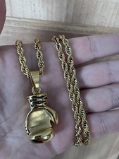 Mens Gold Filled Large Boxing Glove Pendant On 5mm Rope Chain 71cm Long