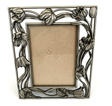 Brushed grey metal tulip floral Rectangle Easel photo frame  12cm x 17cm