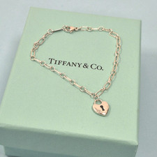 Tiffany & Co Mini Heart Lock Padlock Sterling Silver Chain Link Bracelet Size 7"