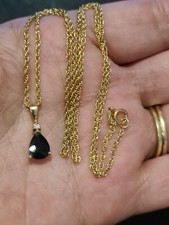 0.75ct Natural Sapphire & Diamond Pendant 18" Necklace 9k Gold 375 DIA Teardrop 