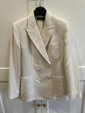Ralph Lauren Double-Breasted Linen-Blend Twill Blazer cream, Size 12 (US  8