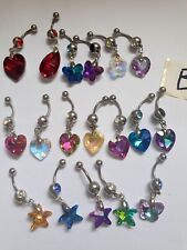 Joblot of 18 mixed colour glass crystal Surgical Steel Belly Bars B