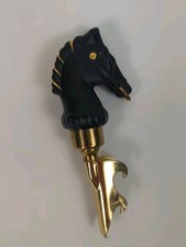 Vintage Bakelite Bottle Opener Black Horse Head Gold Metal Barwear HTF VGUC