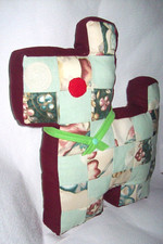 Handmade Large Green Red  Patchwork Cushion shaped as a dog Ref No D13,
