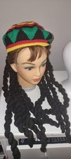 Rasta Lock Red Gold And Green Knitted Festival hat fancy dress    l Dress Up Hat